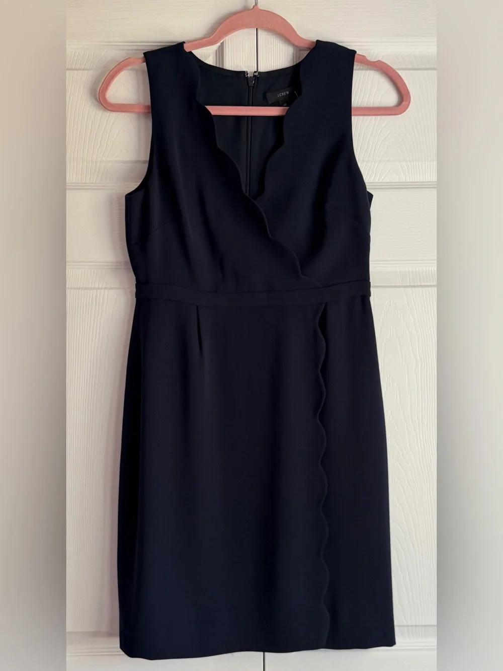 J. Crew Navy Blue Scallop-Trim Sleeveless Midi Dress